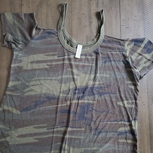 Large Altar'd State Camo Cold Shoulder Top
